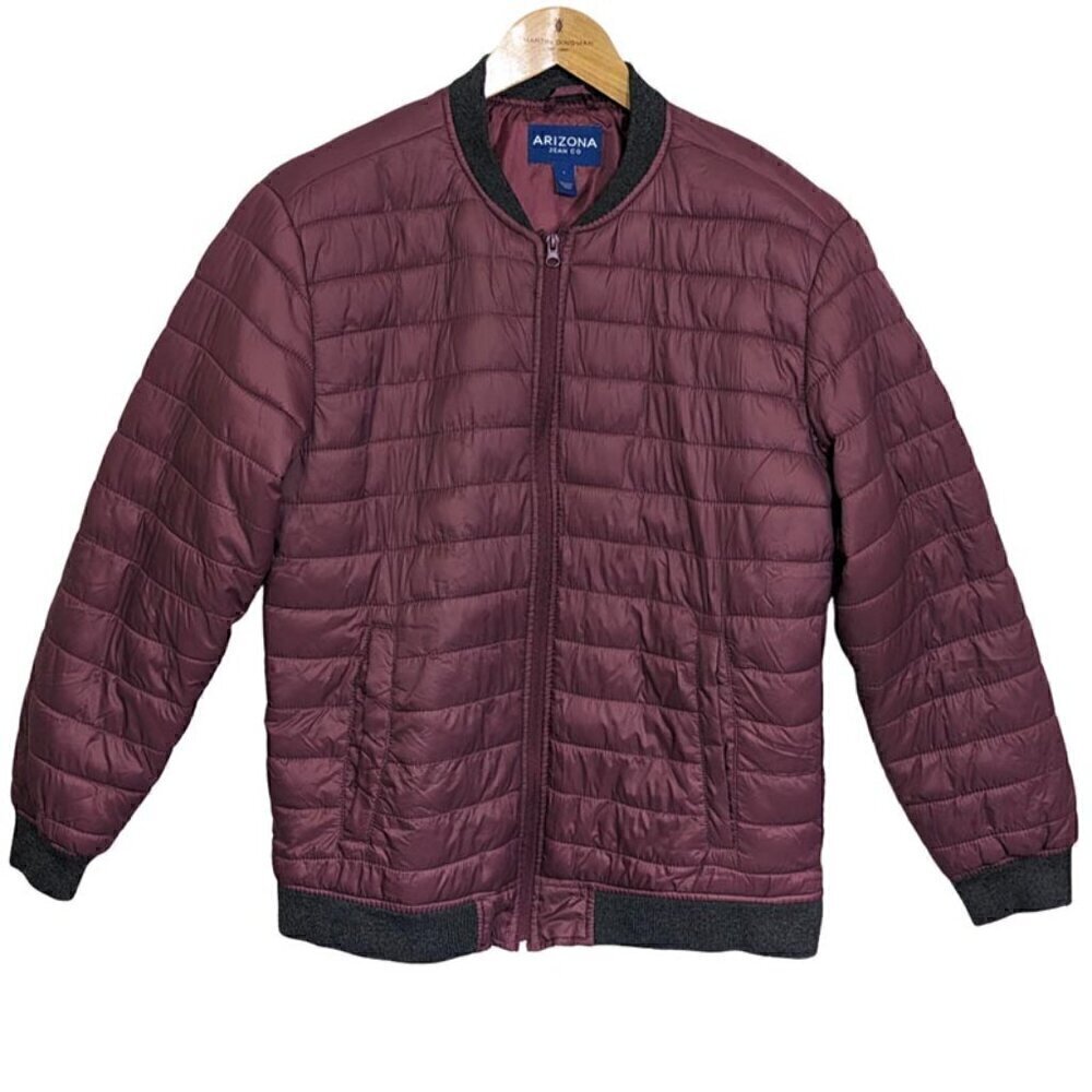 Arizona Jean Co Puffer Coat Mens Large Quilted Bubble Jacket Plum & Gray‎